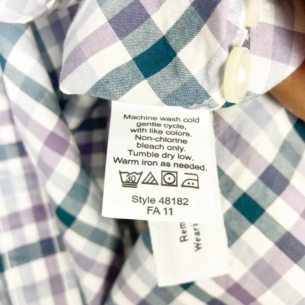 J. Crew White Purple Gray Plaid Long Sleeve Button Down Sz L